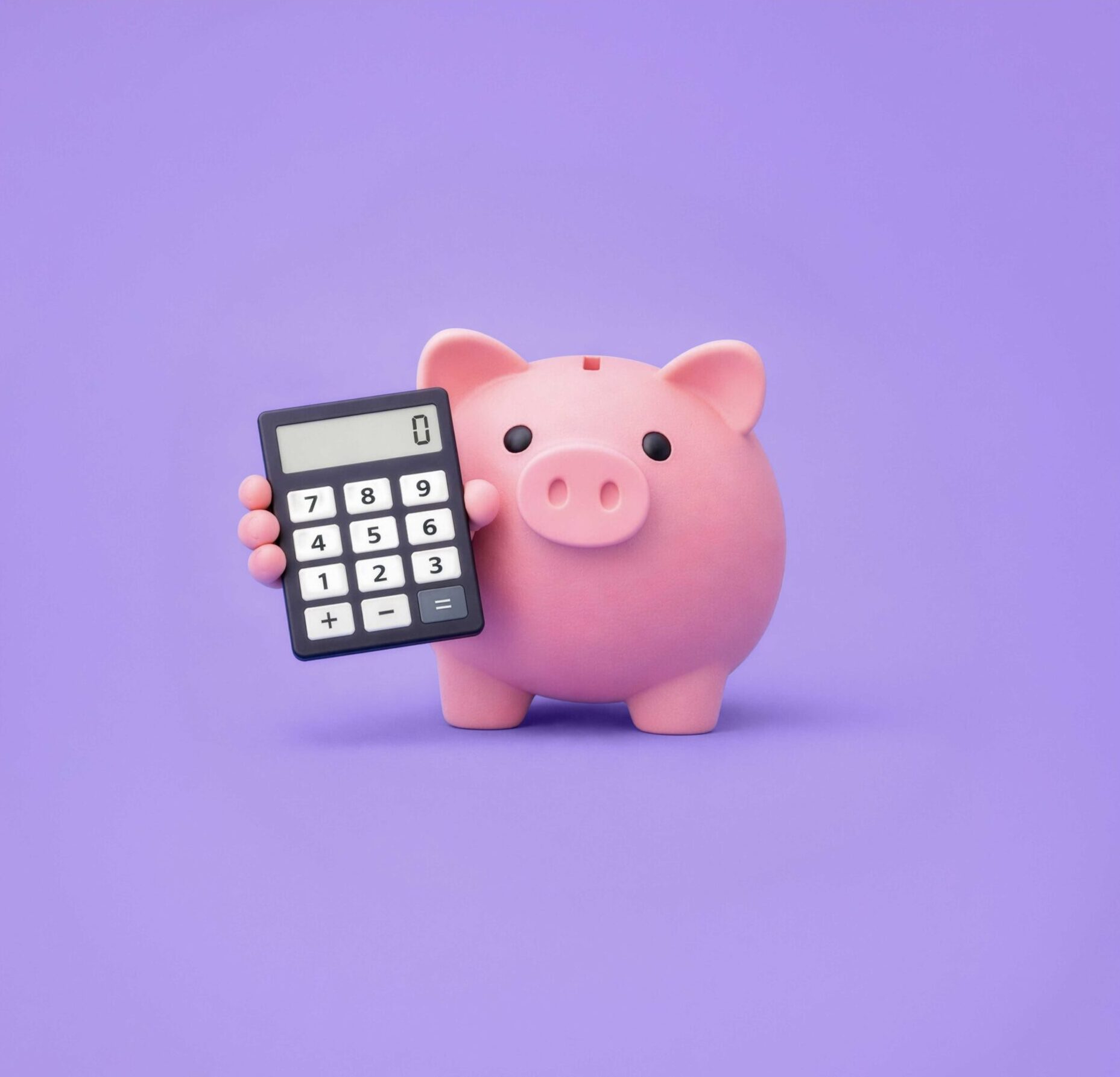 Piggy bank holding a calculator